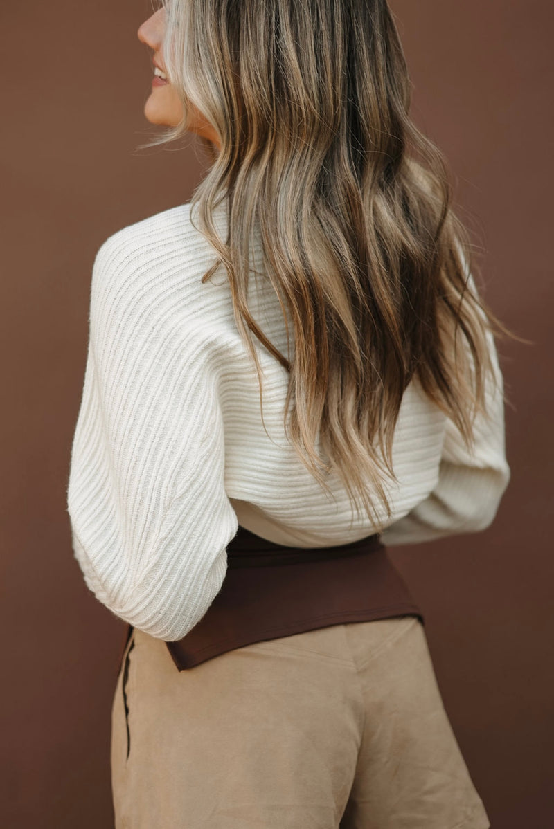 Cream Ribbed Cropped Cardigan