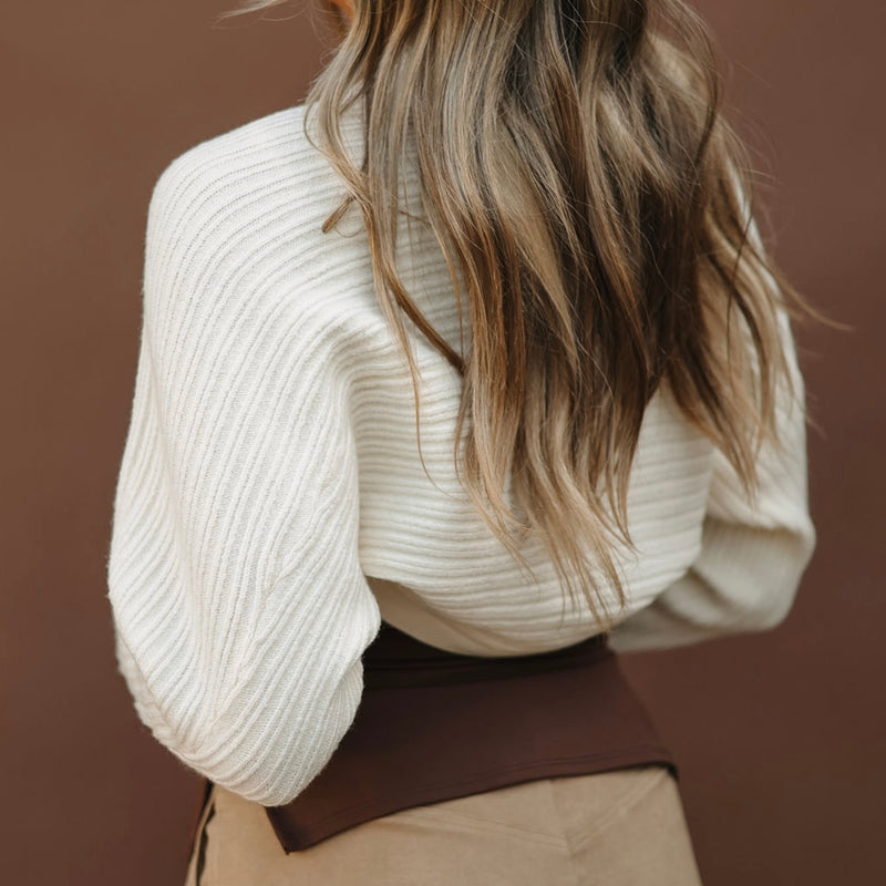 Cream Ribbed Cropped Cardigan