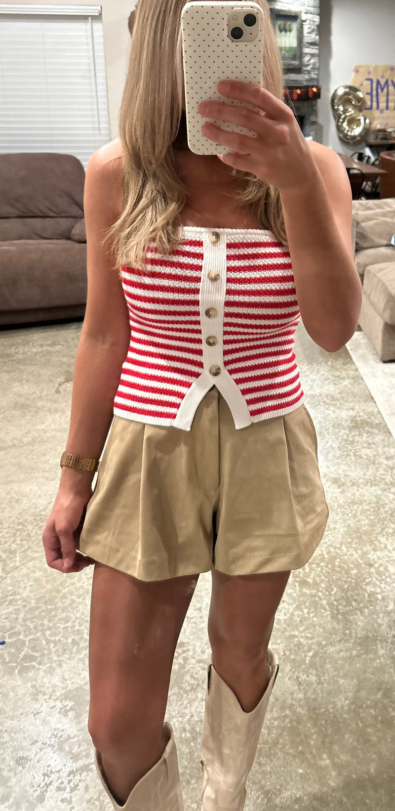 Stripe Button Down Top-Red