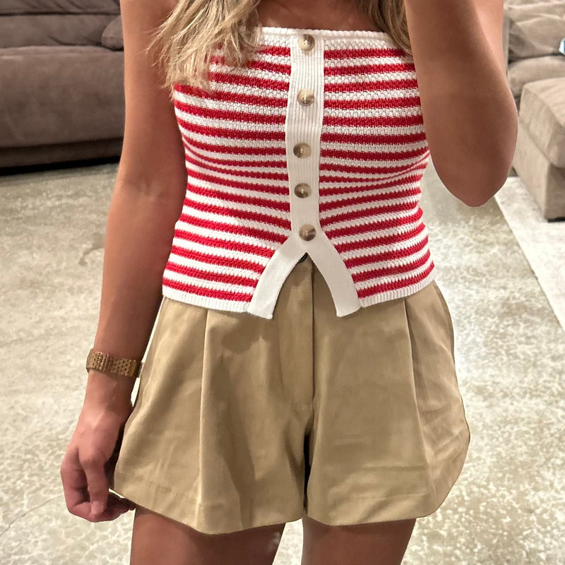 Stripe Button Down Top-Red