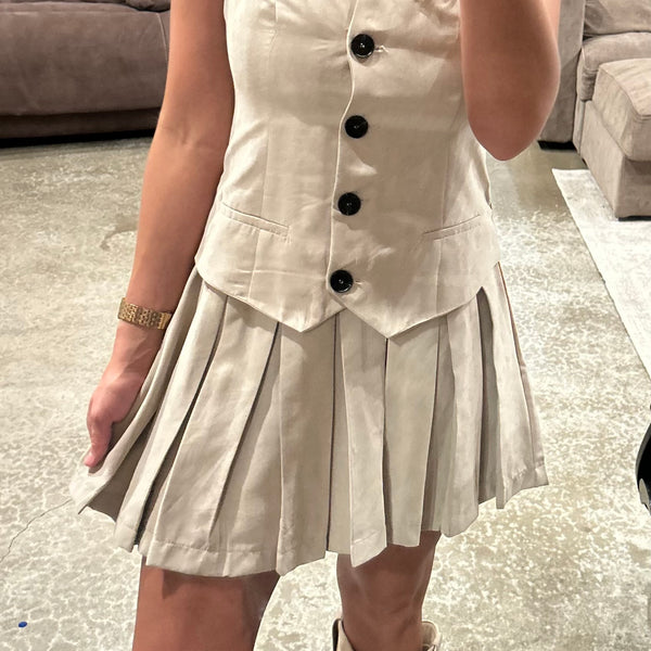 Pleated Button Down Mini Dress