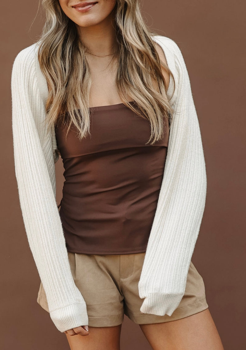 Cream Ribbed Cropped Cardigan