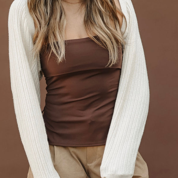 Cream Ribbed Cropped Cardigan