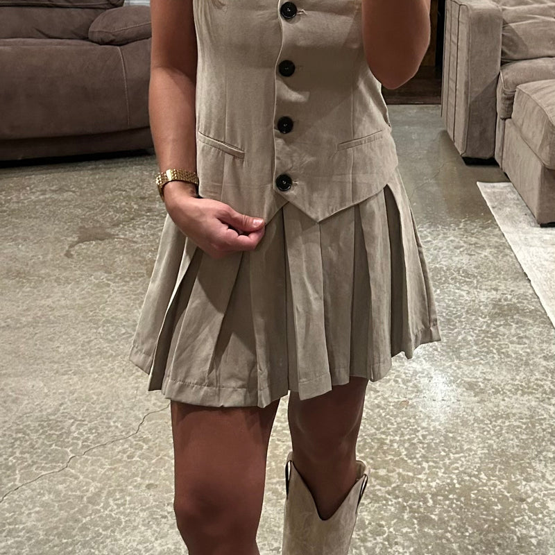 Pleated Button Down Mini Dress
