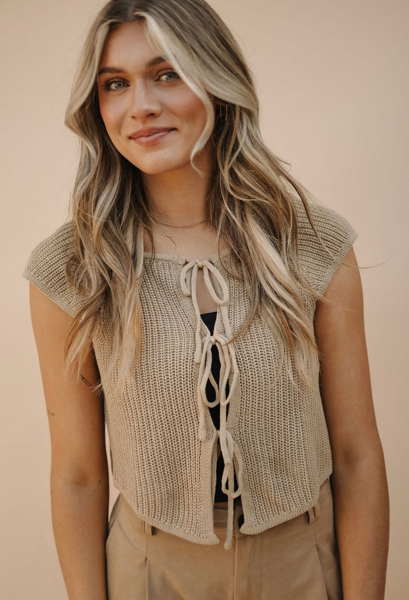 Khaki Knit Tie Top