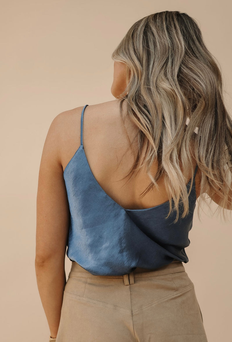 Navy Satin Top
