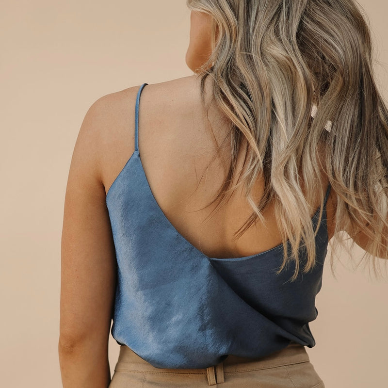Navy Satin Top