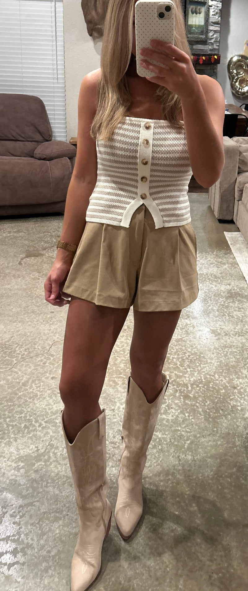 Stripe Button Down Top-Tan