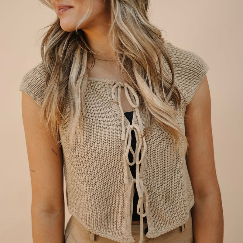 Khaki Knit Tie Top