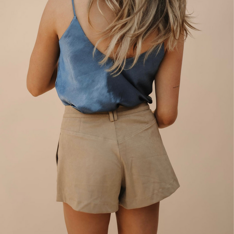 Pleated Suede Shorts