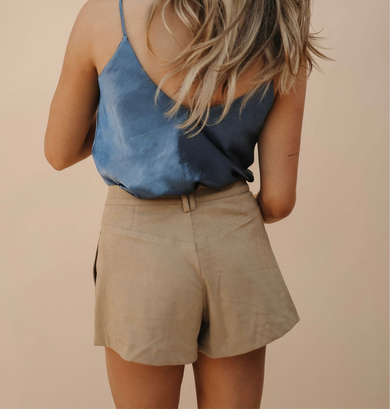 Pleated Suede Shorts