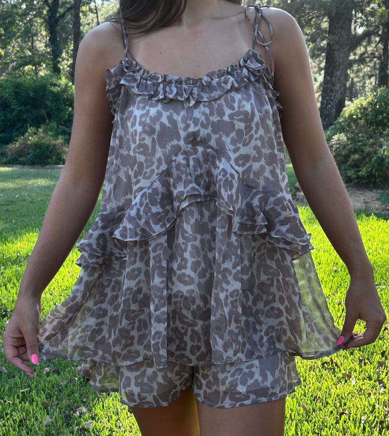Leopard Shoulder Tie Romper