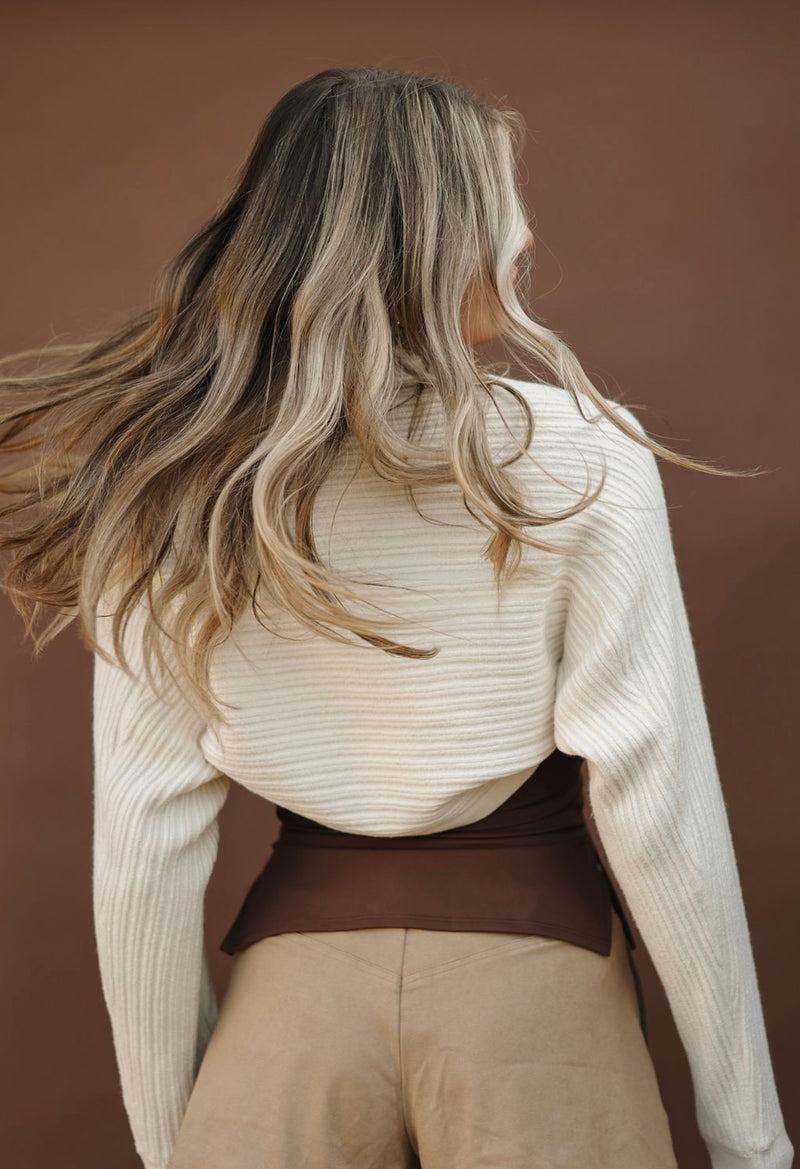 Cream Ribbed Cropped Cardigan