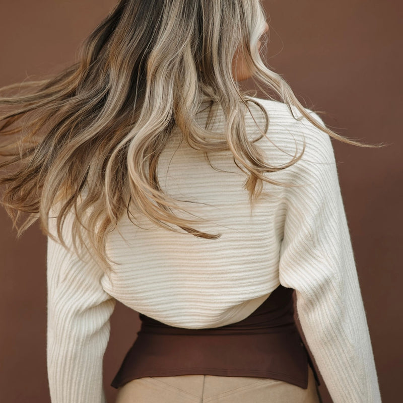 Cream Ribbed Cropped Cardigan