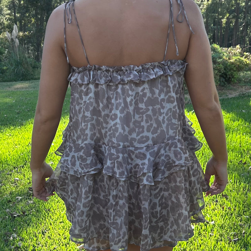Leopard Shoulder Tie Romper