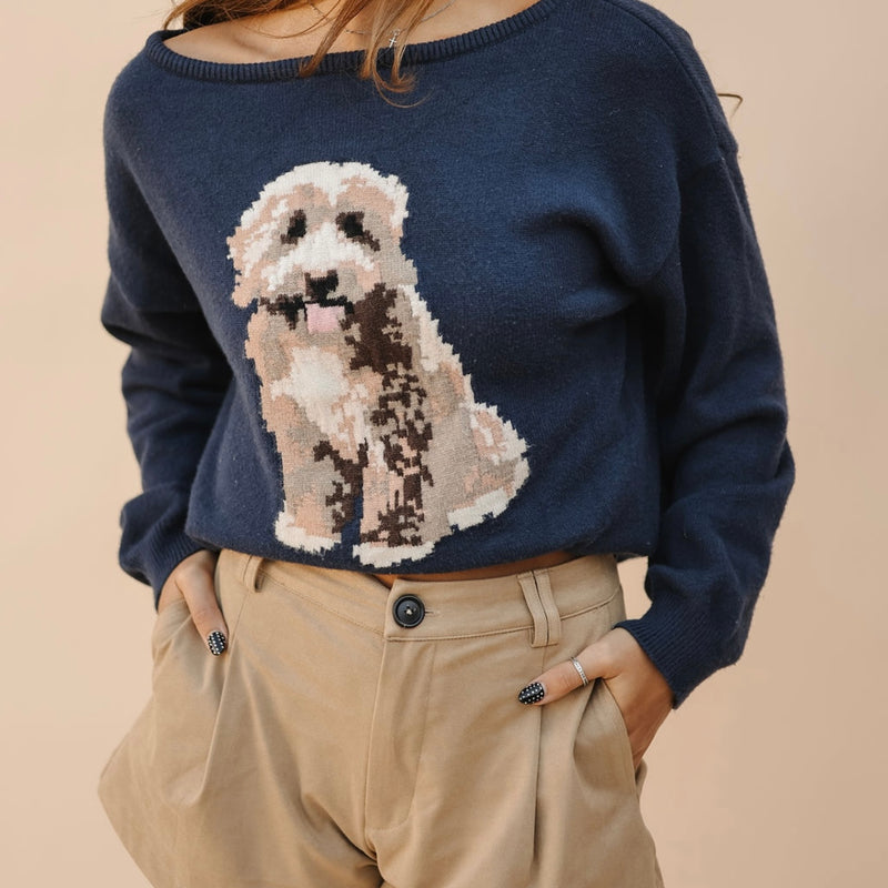 Sophie Goldendoodle Sweater-Navy