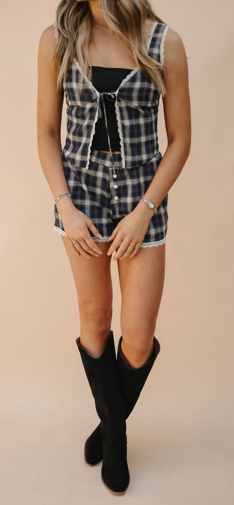 Kacie Lace Plaid Set