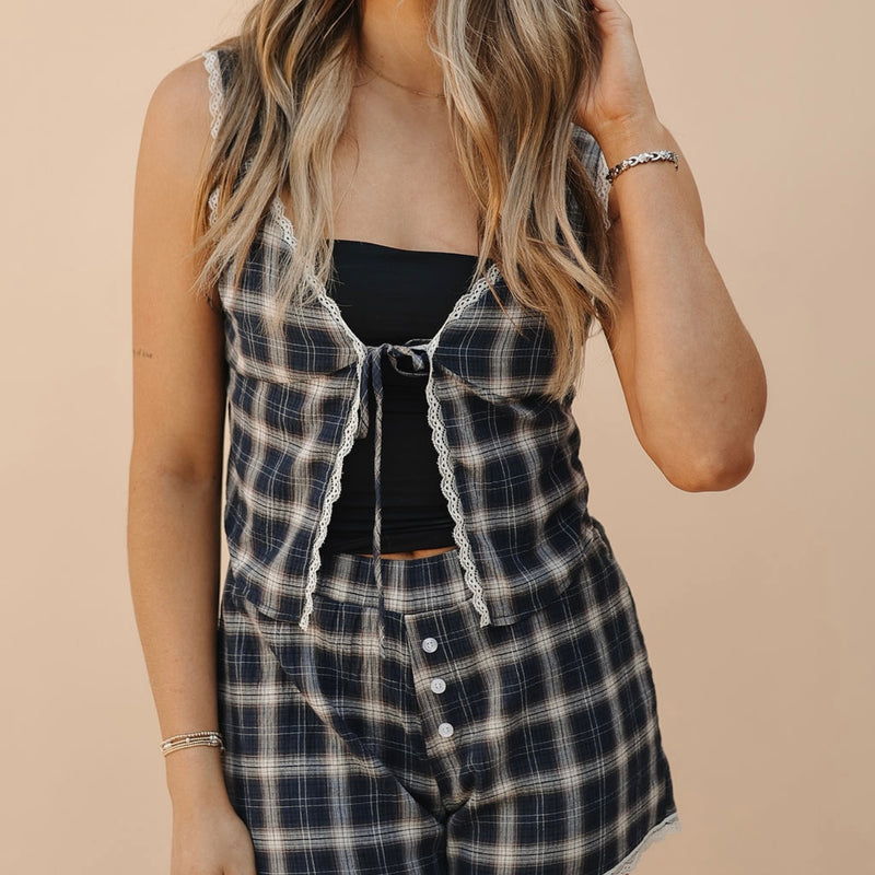 Kacie Lace Plaid Set