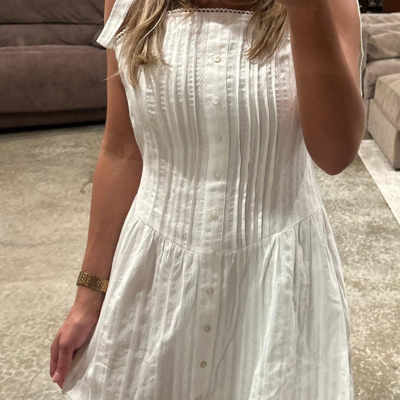 White Shoulder Tie Mini Dress
