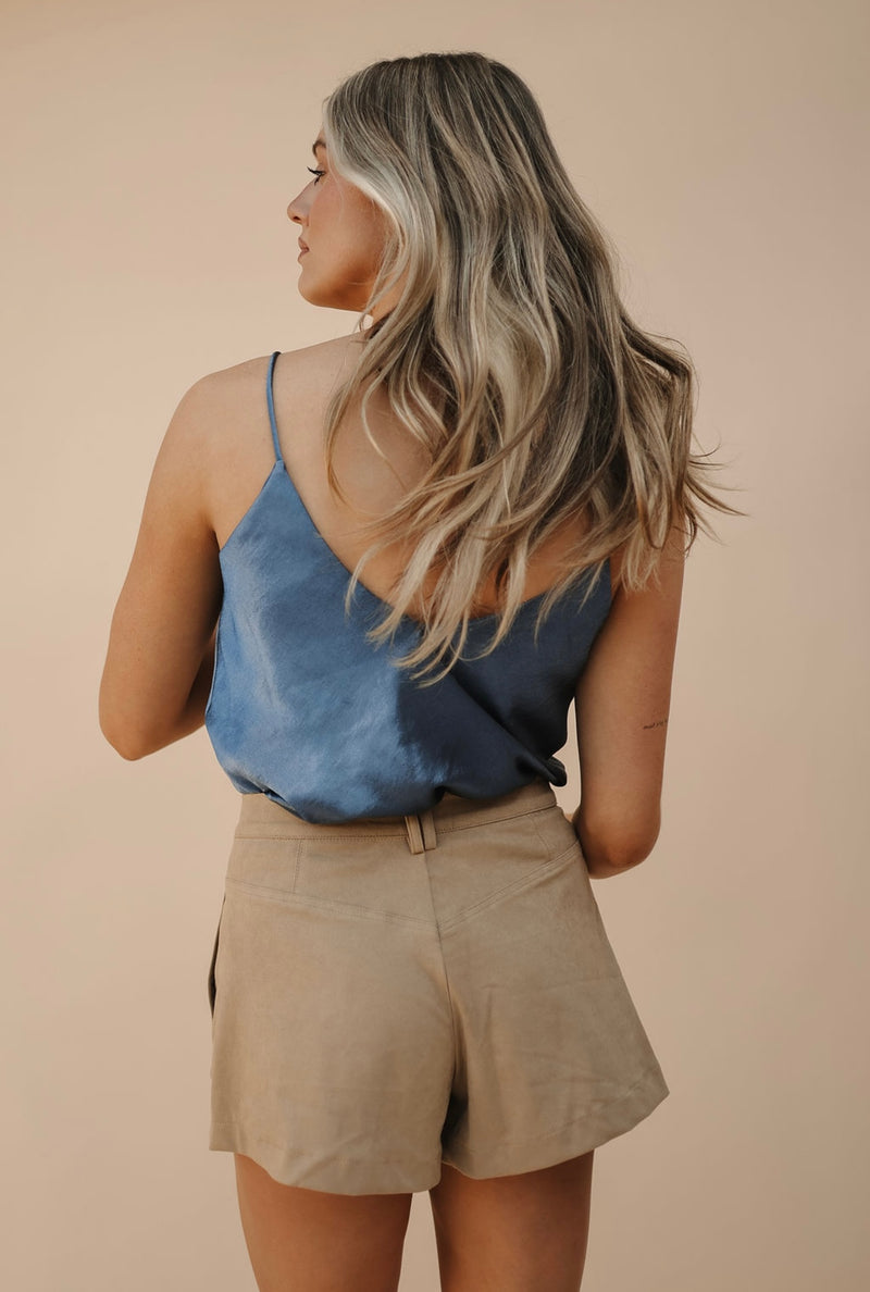 Pleated Suede Shorts