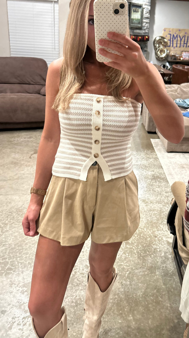 Stripe Button Down Top-Tan