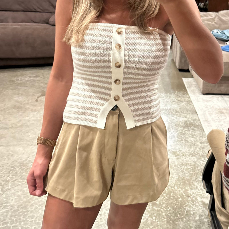 Stripe Button Down Top-Tan