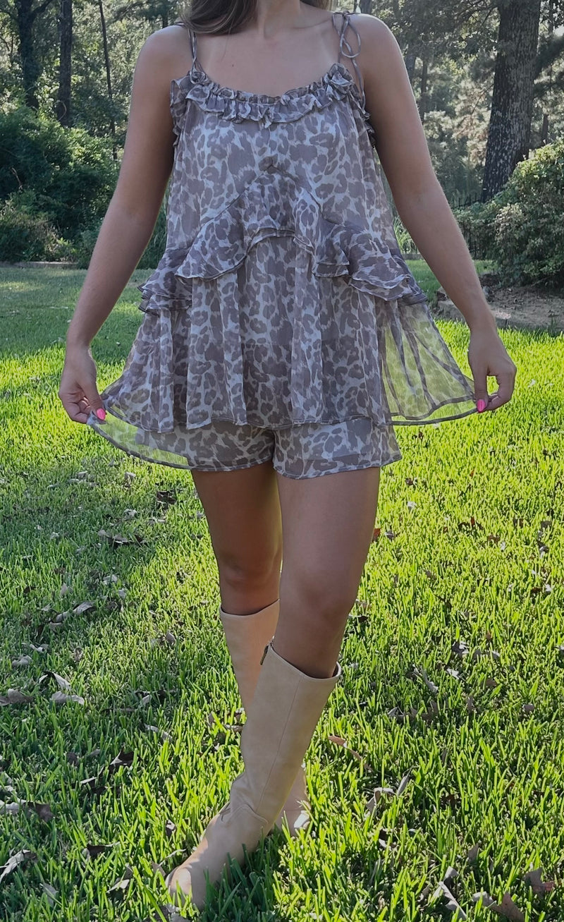 Leopard Shoulder Tie Romper
