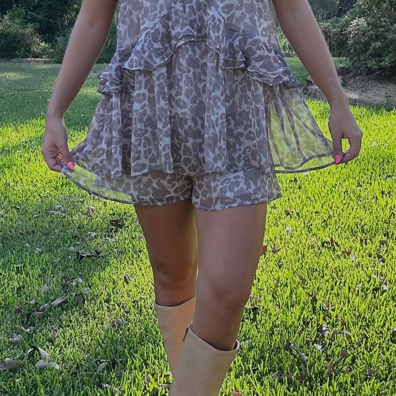 Leopard Shoulder Tie Romper