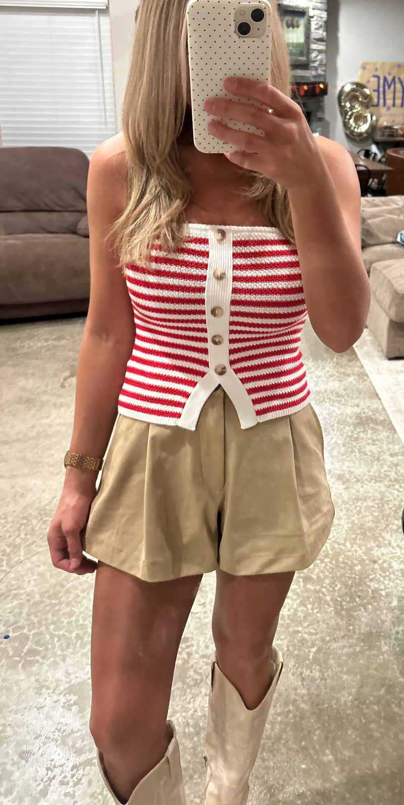 Stripe Button Down Top-Red