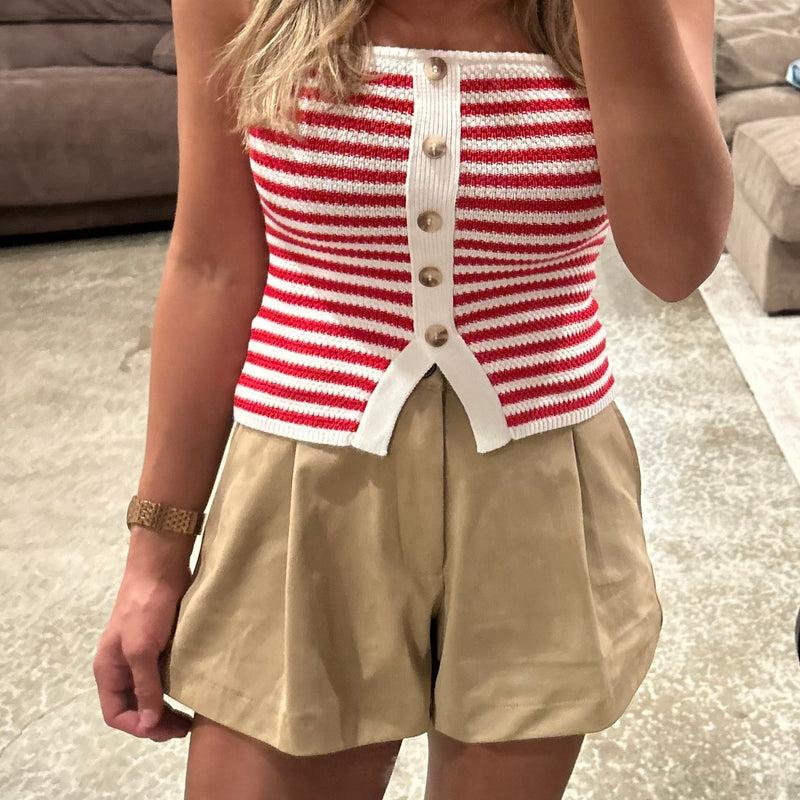 Stripe Button Down Top-Red