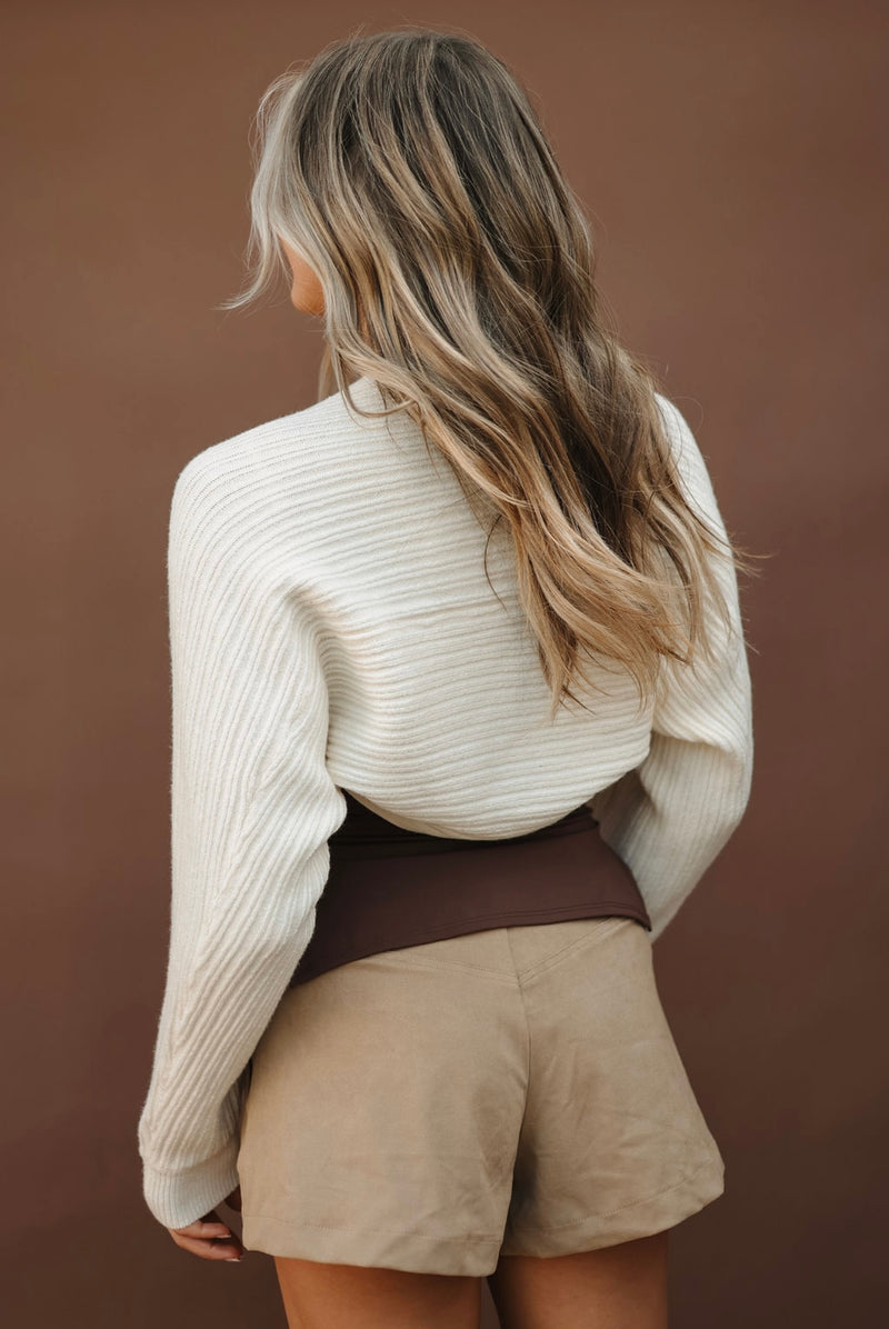 Cream Ribbed Cropped Cardigan