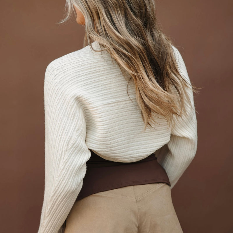 Cream Ribbed Cropped Cardigan