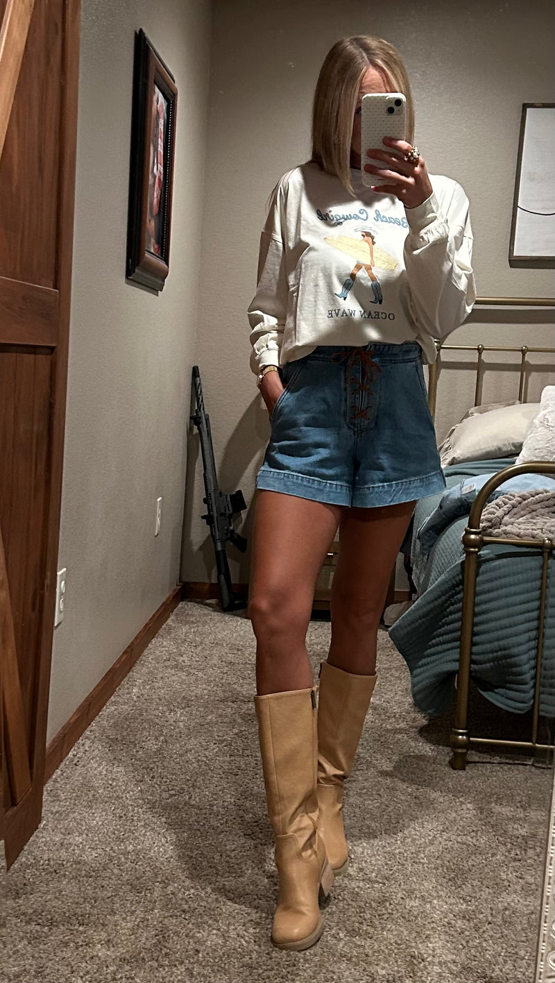 Denim Lace up Shorts