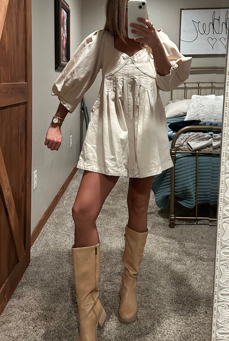 Oaklyn Puff Sleeve Romper-Beige