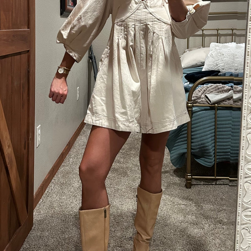 Oaklyn Puff Sleeve Romper-Beige