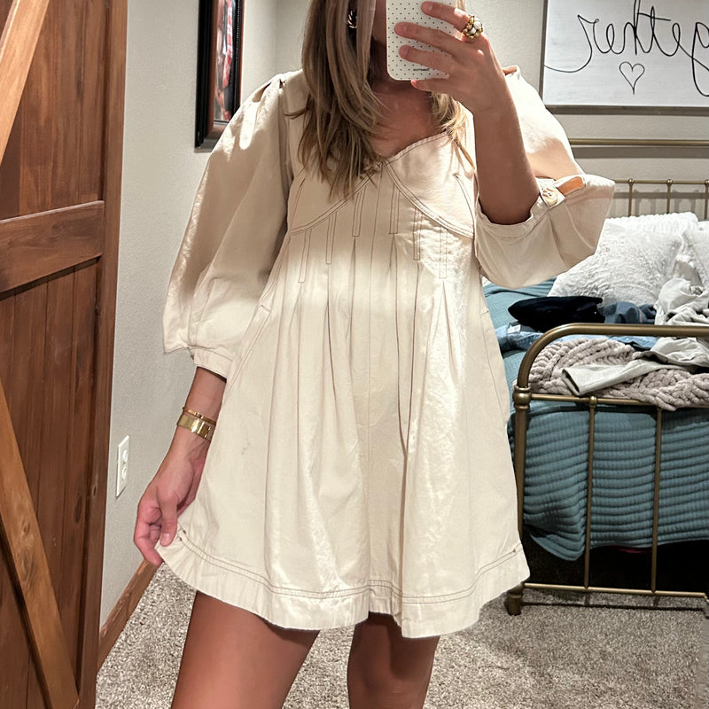 Oaklyn Puff Sleeve Romper-Beige