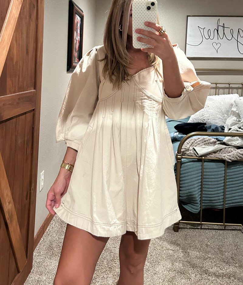 Oaklyn Puff Sleeve Romper-Beige