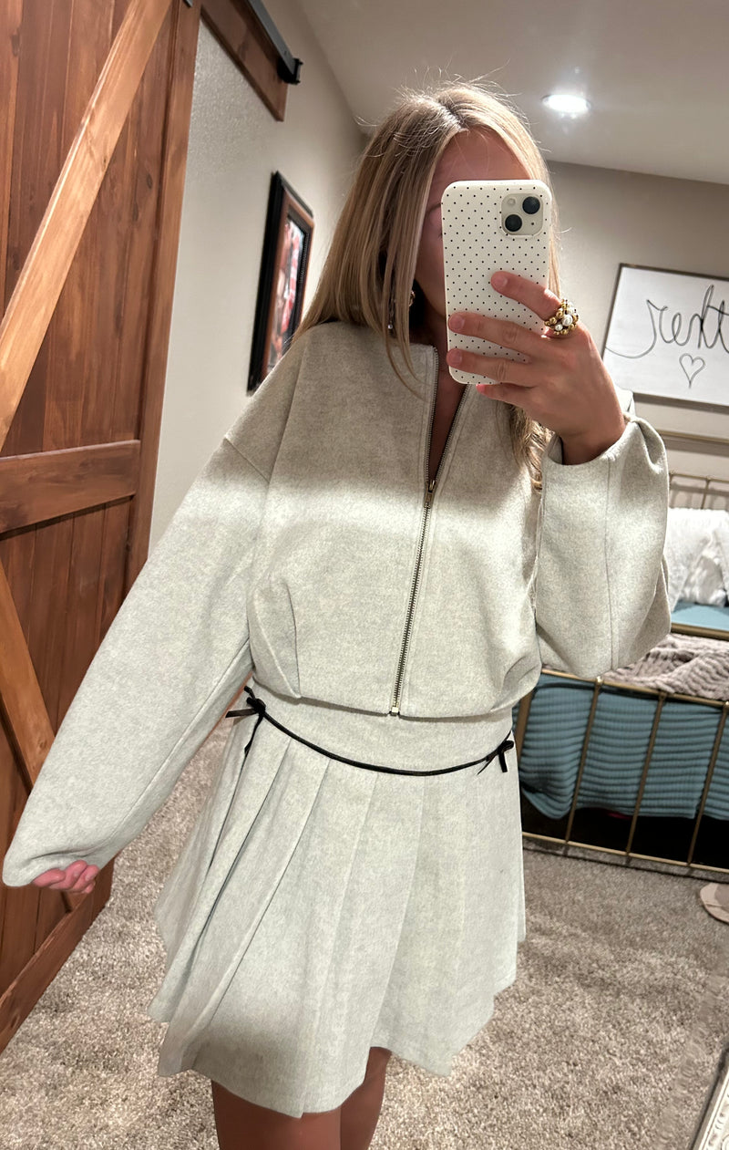 Cream Jacket Skirt Set