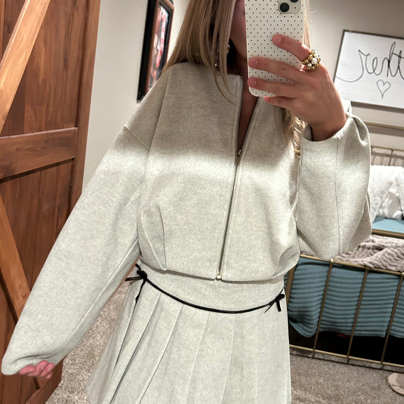 Cream Jacket Skirt Set