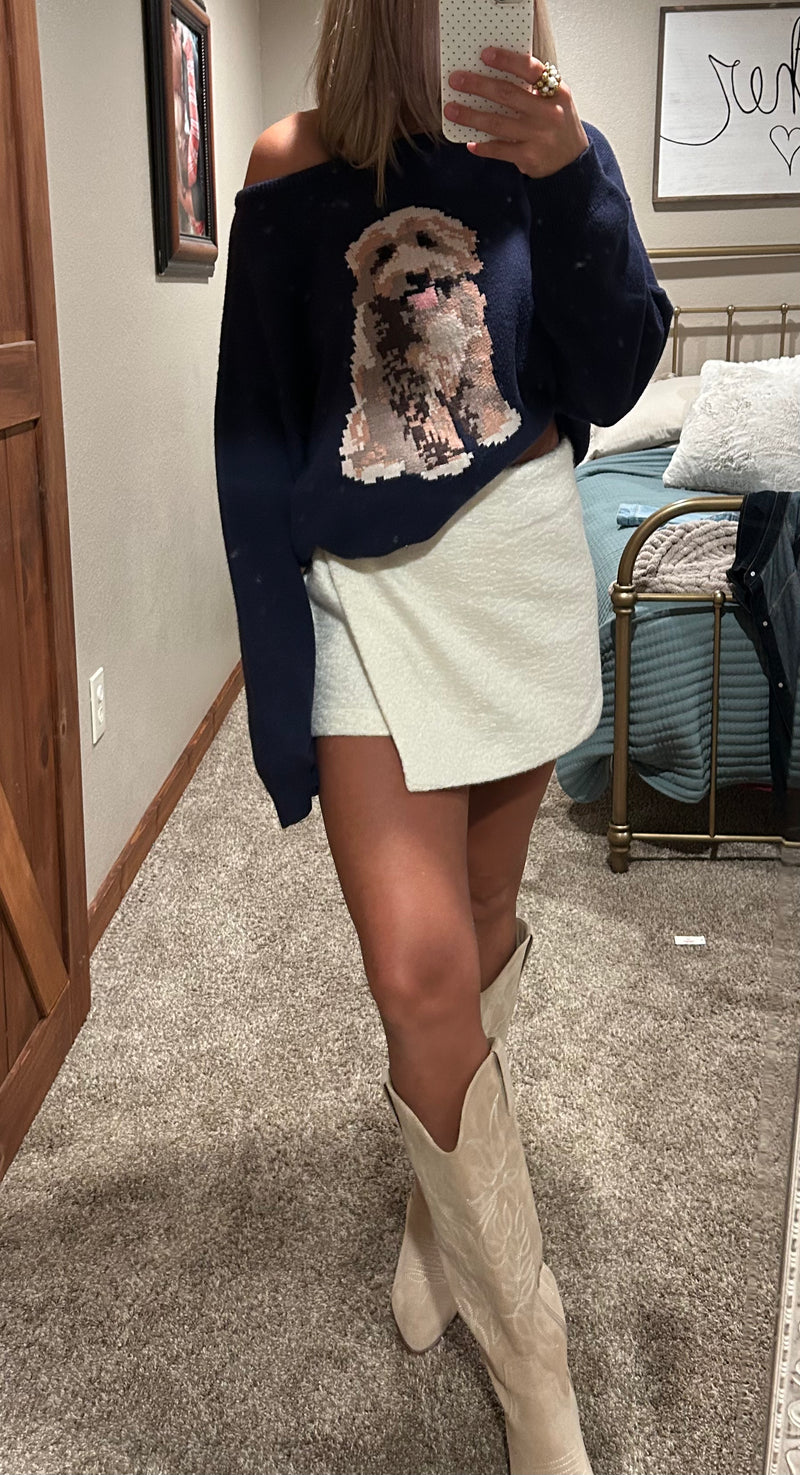 White Textured Skort