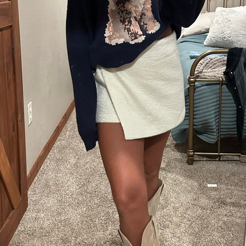 White Textured Skort
