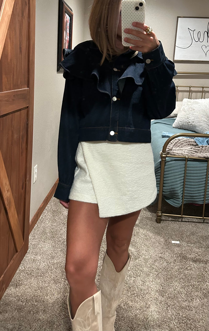 White Textured Skort